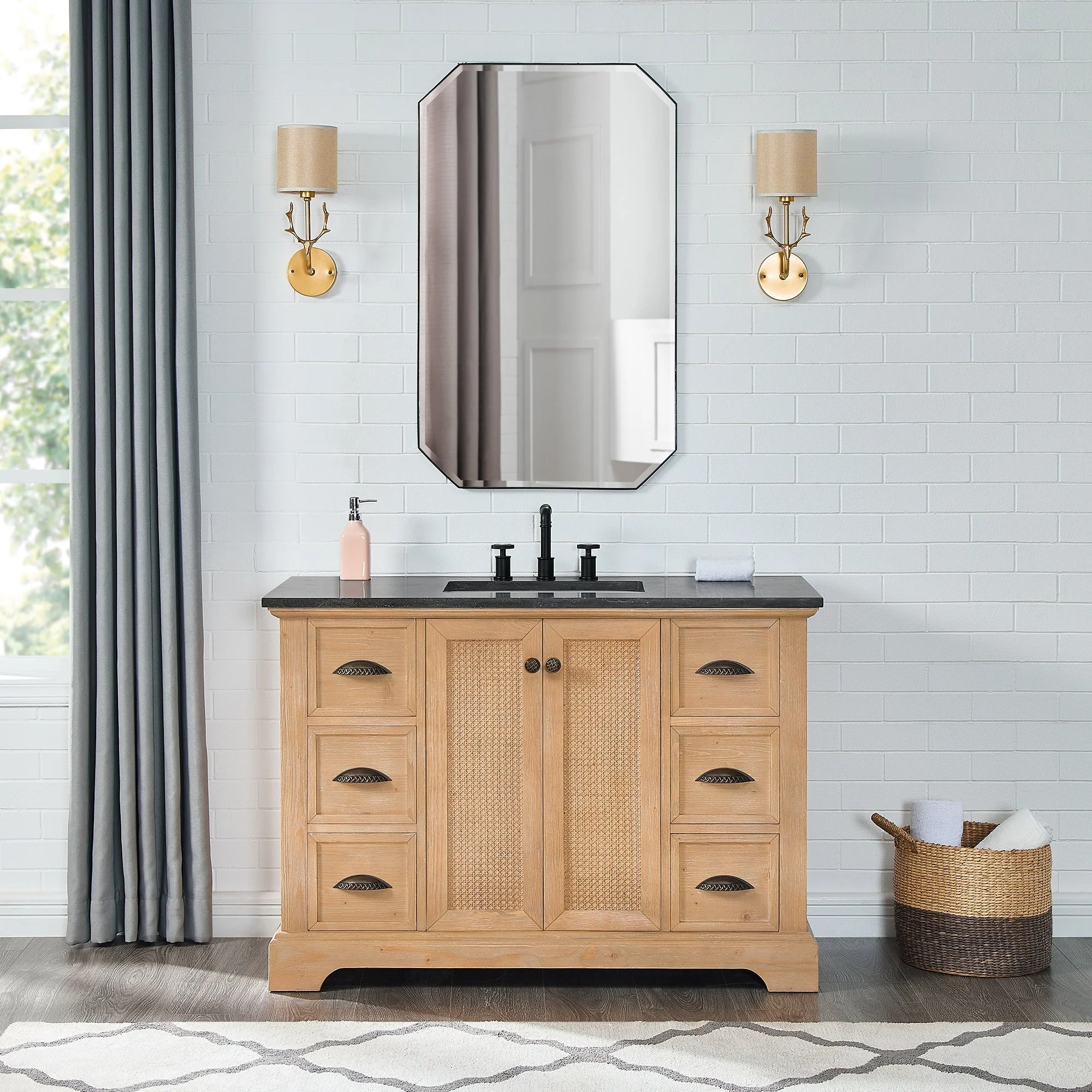 Hervas Bath Vanity with Natural Marble Top without Mirror