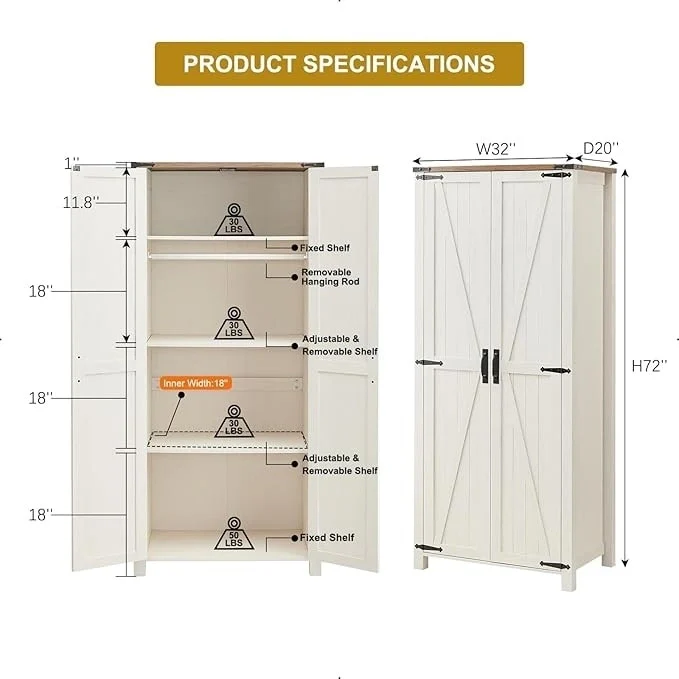 Farmhouse Storage Cabinet, Armoire, Rustic Pantry, Versatile Storage