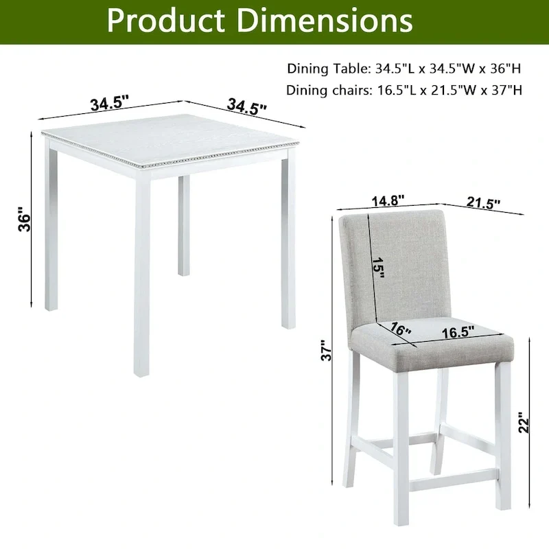Modern 5-Piece Dining Set with Square Counter Height Table & 4 Upholstered Chairs