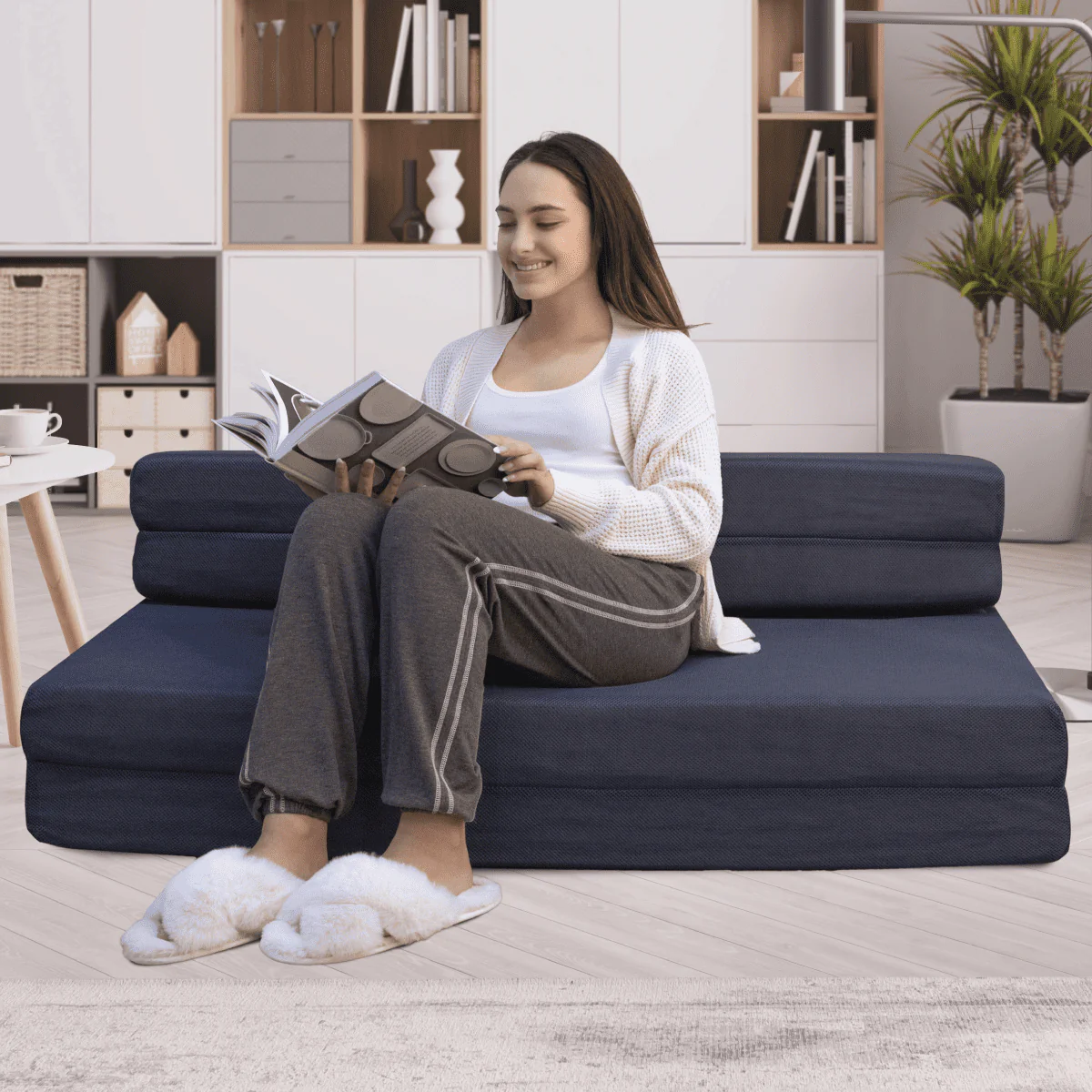 Tri-Fold Foam Folding Mattress and Sofa Bed for Guests - Queen 78 x 58 x 4.5 Inch