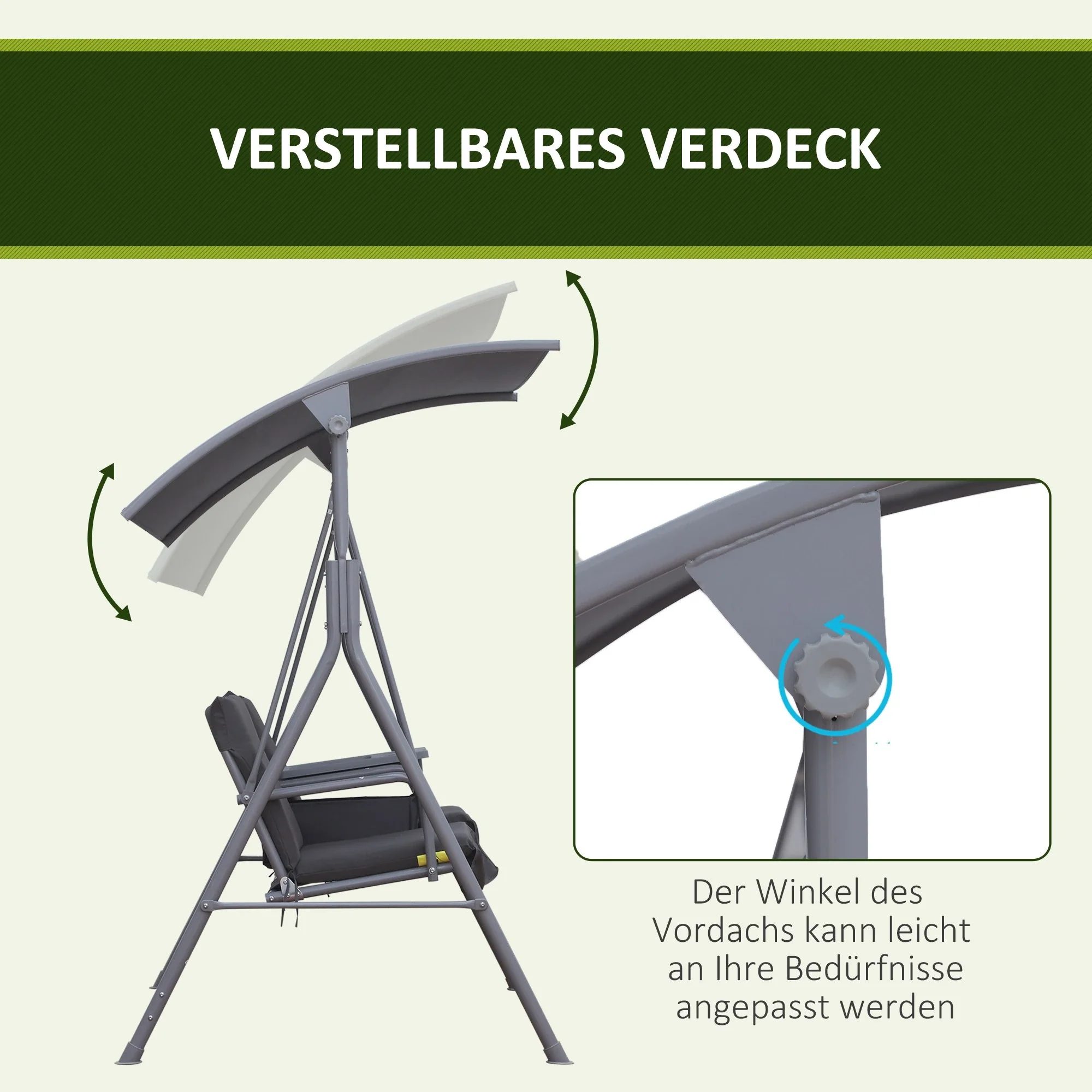 Outsunny Hollywoodschaukel 2-Sitzer mit Sonnendach Becherhalter