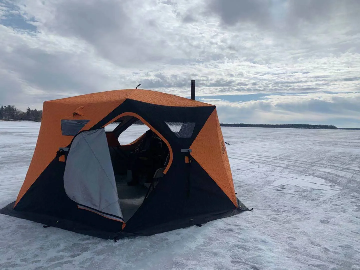 Nordic Legend AURORA LODGE 12' x 12' x 7.5" Tall Portable Ice Fishing Shelter with Single Door