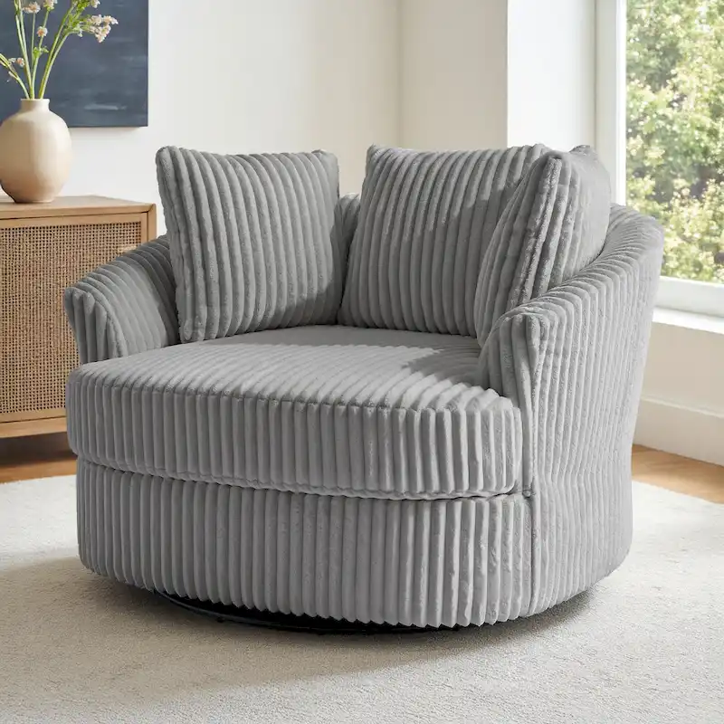 DREAMSIDEA Recessed Arm Slipcovered Swivel Barrel Chair