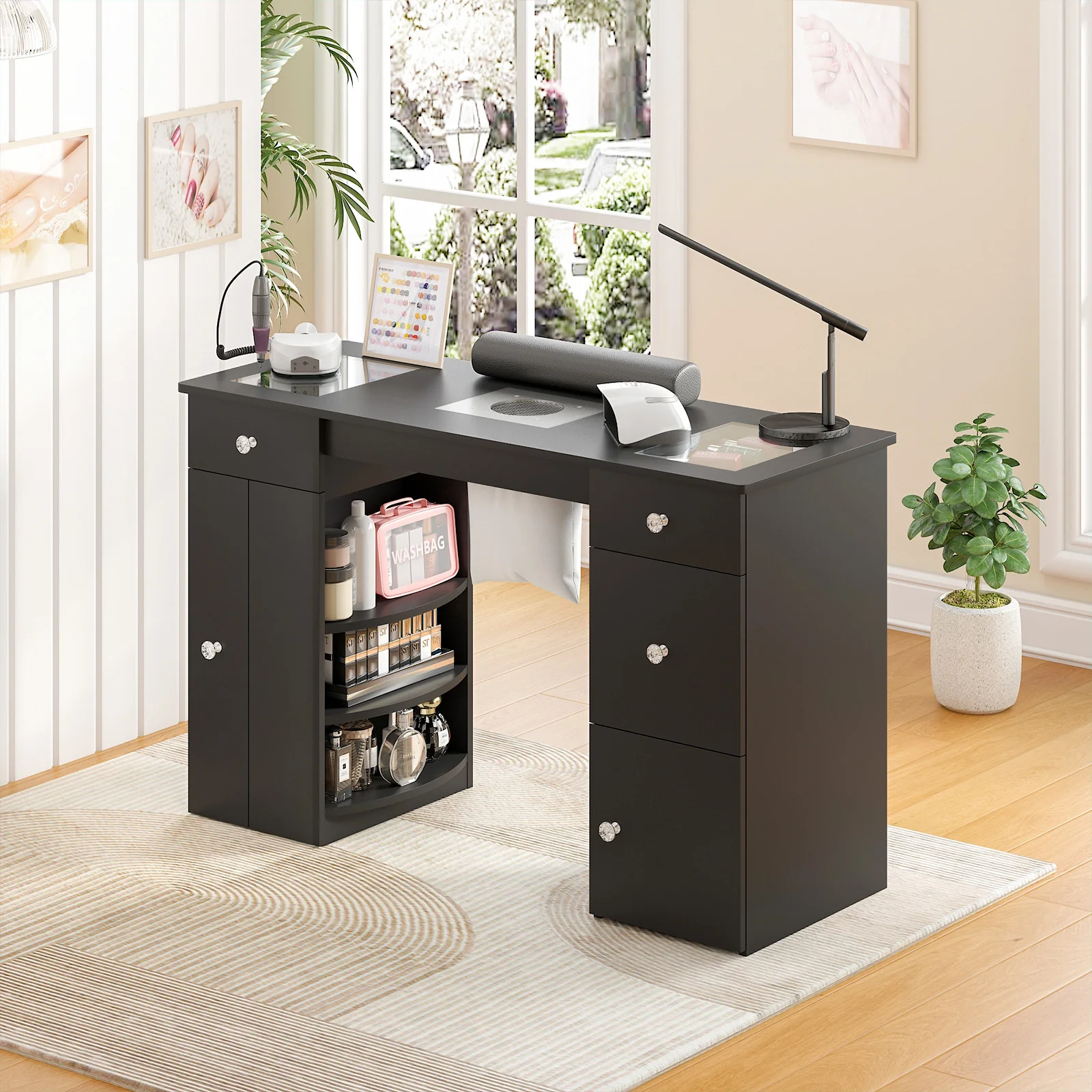 Manicure Table Glass Top w/Dust Collector