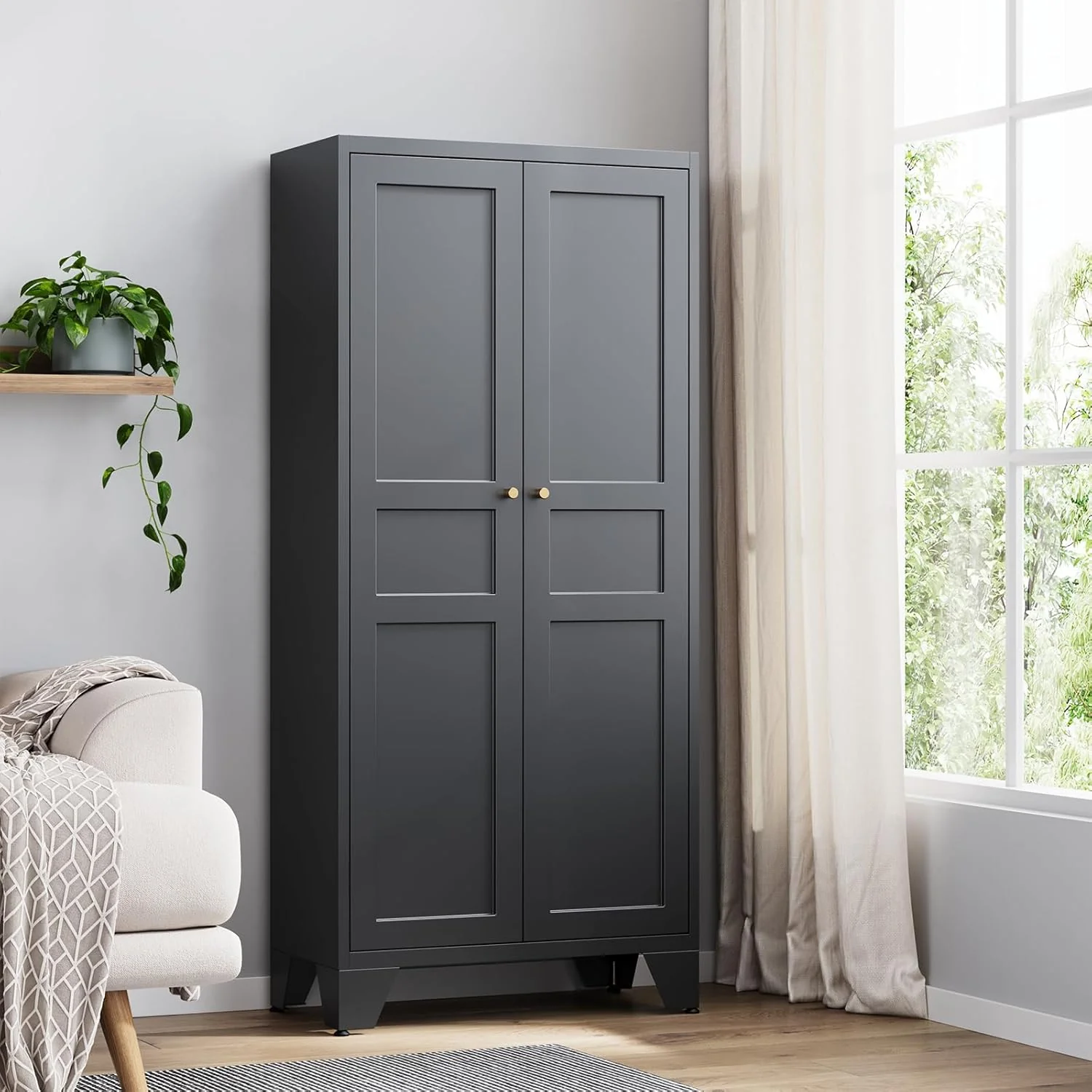 Yizosh Metal Storage Cabinet with 2 Doors and 4 Adjustable Shelves