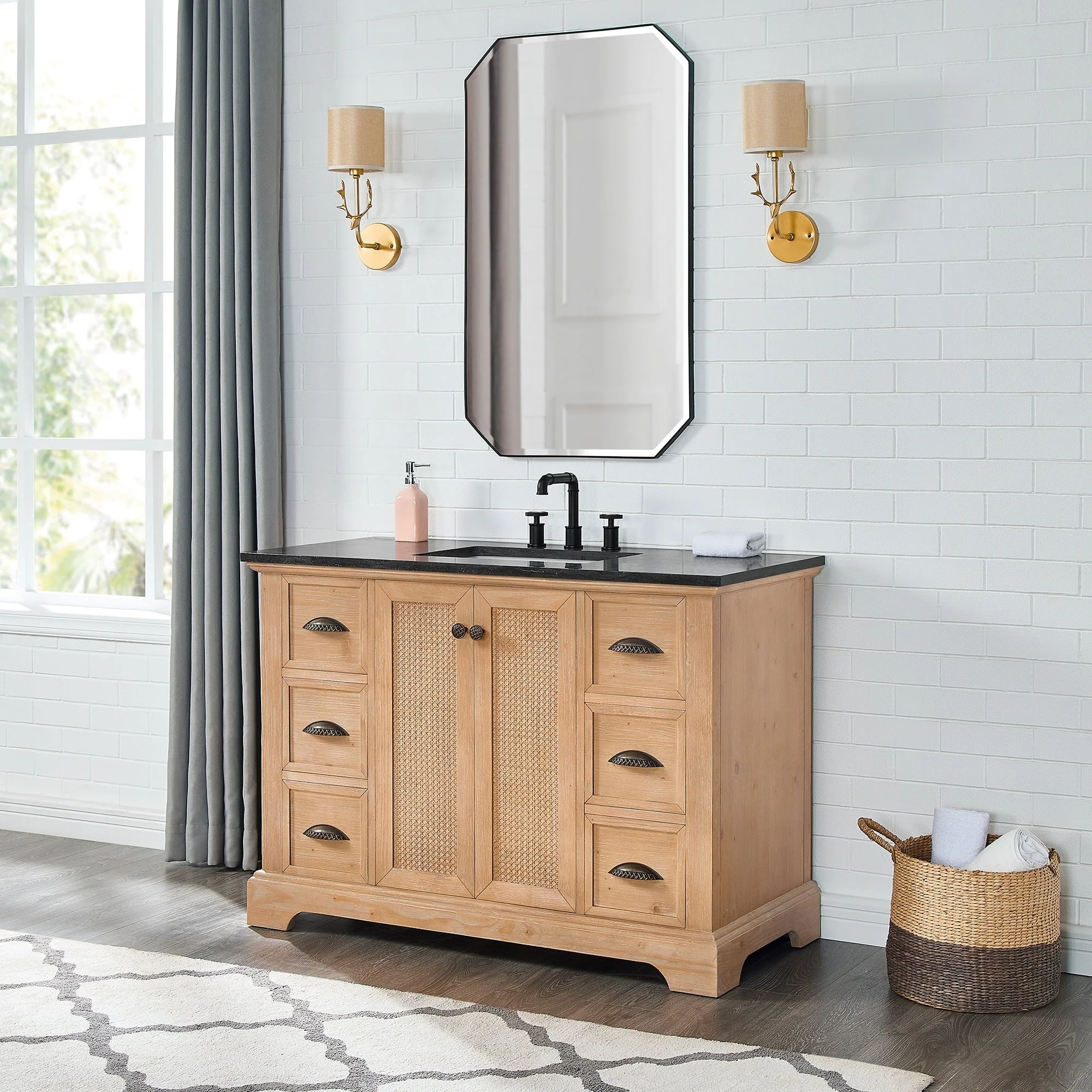 Hervas Bath Vanity with Natural Marble Top without Mirror