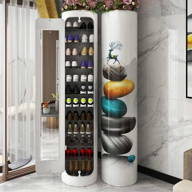 Large-capacity multi-layer rotating disinfection shoe cabinet [with mirror + deodorizer]