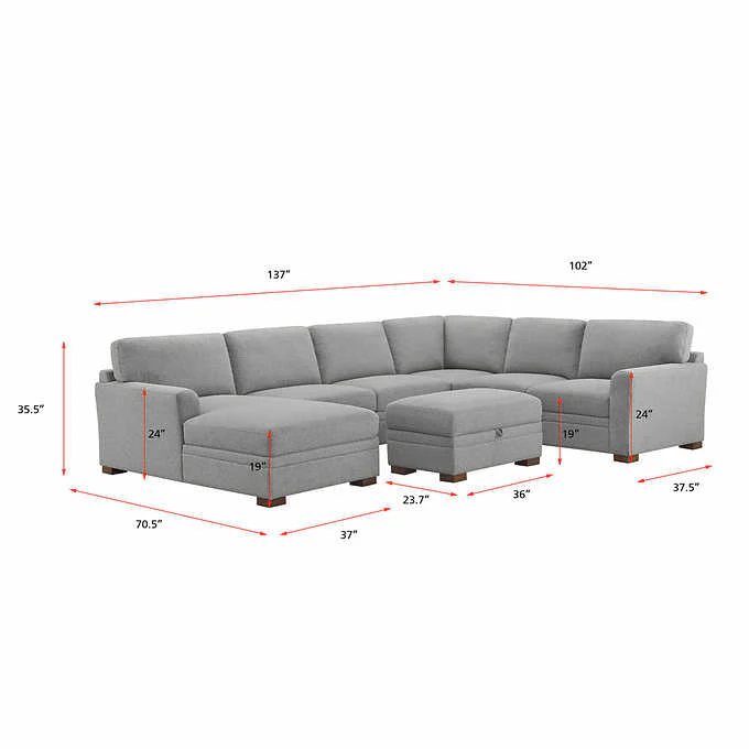 Thomasville Langdon Fabric Sectional with Storage Ottoman