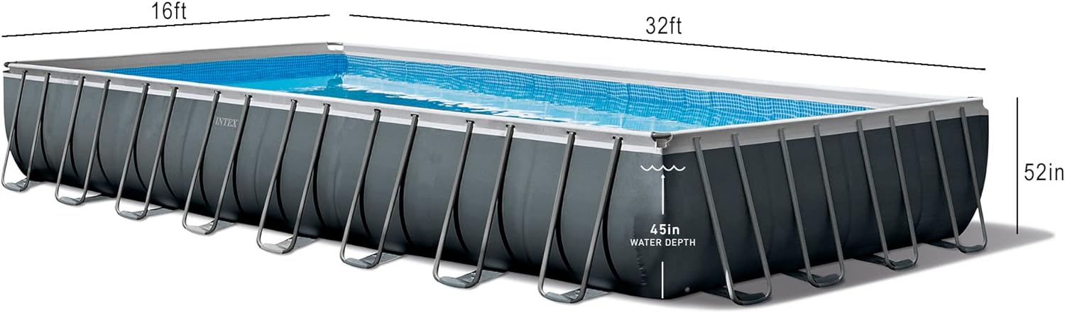 Rectangular Frame Above Ground Outdoor Swimming Pool Set with 1200 GPH Sand Filter Pump, Pool Cover and Ladder