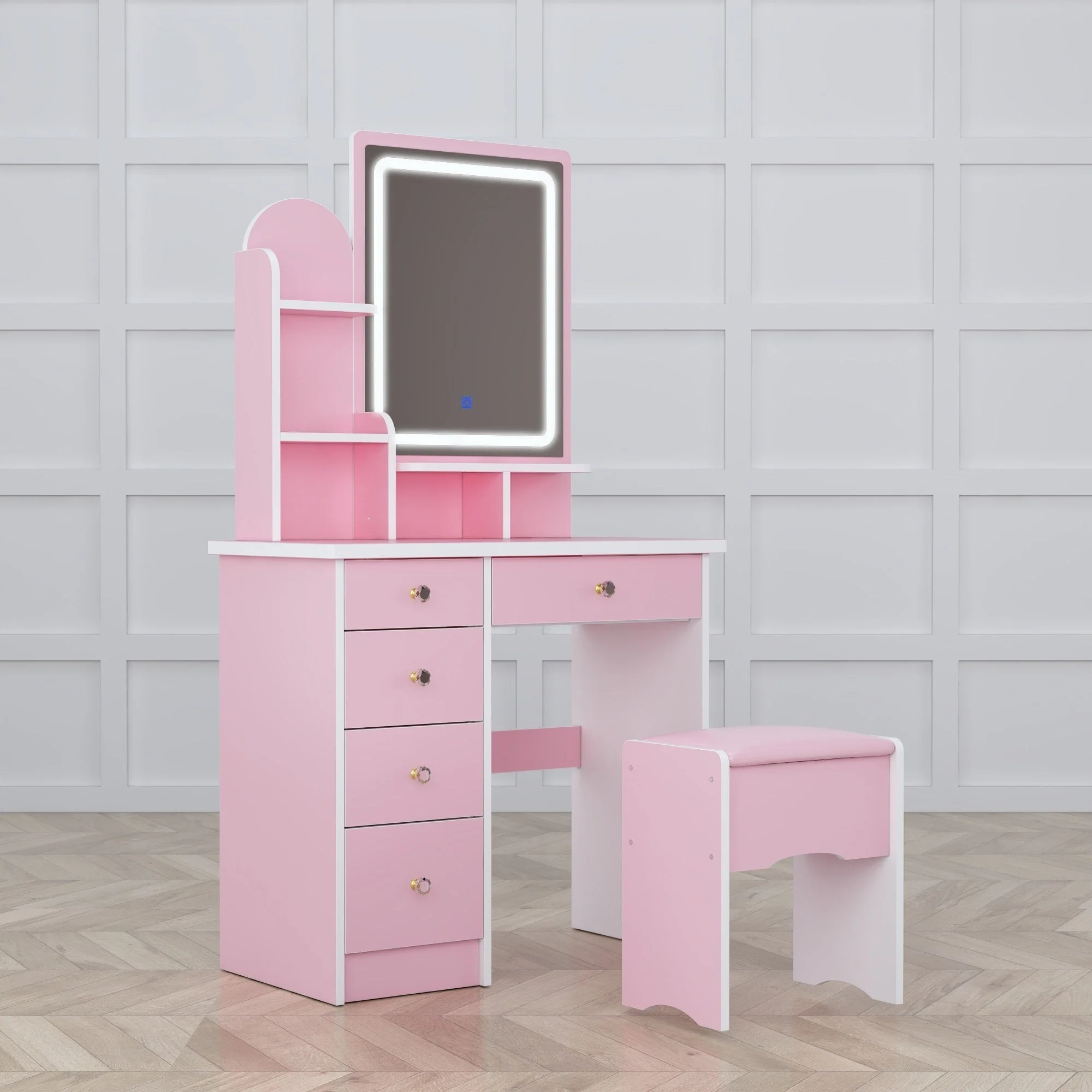 Makeup Vanity Set Table With LED Light &Mirror & Stool