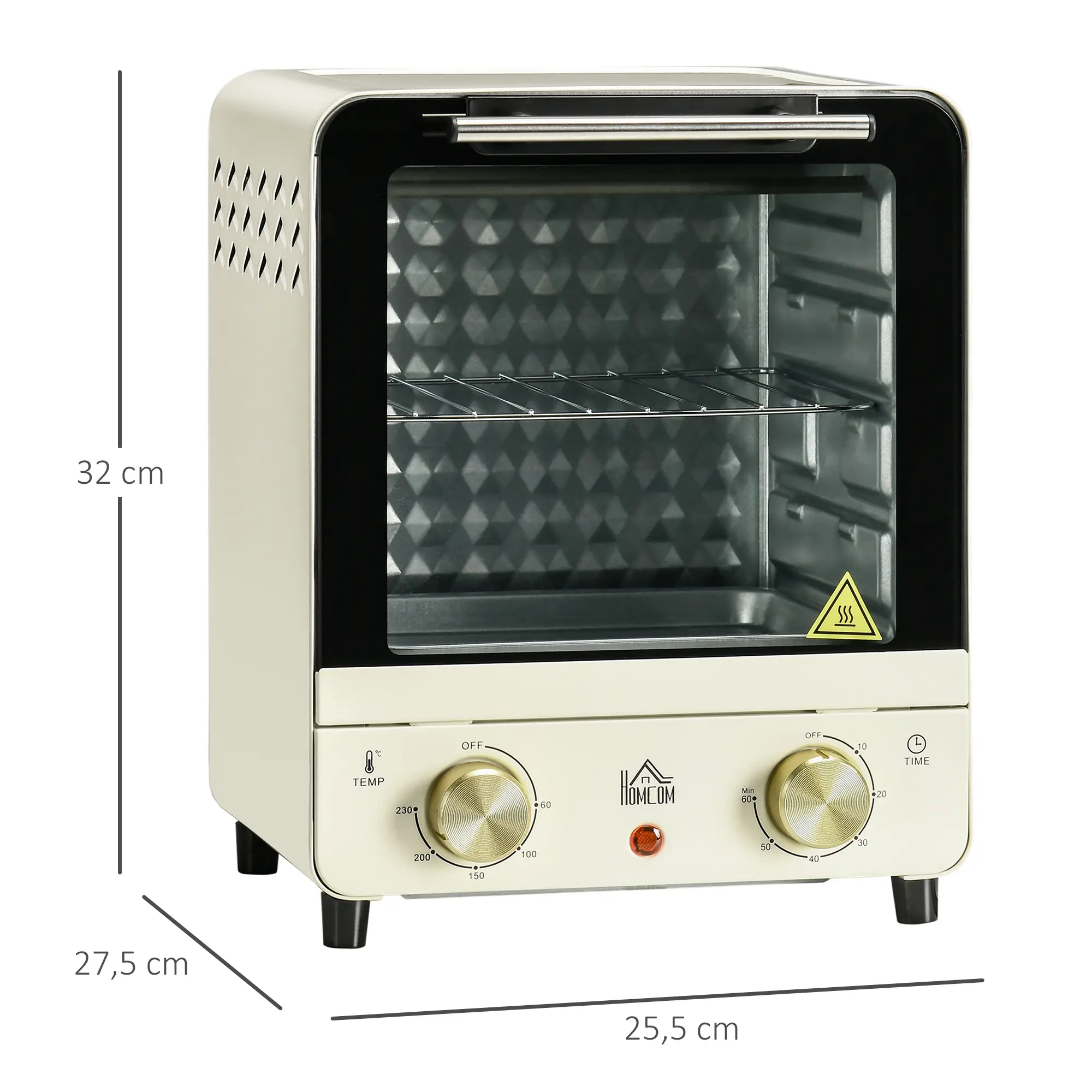 HOMCOM Minibackofen einstellbare Temperatur Timer Sichtfenster Cremeweiß