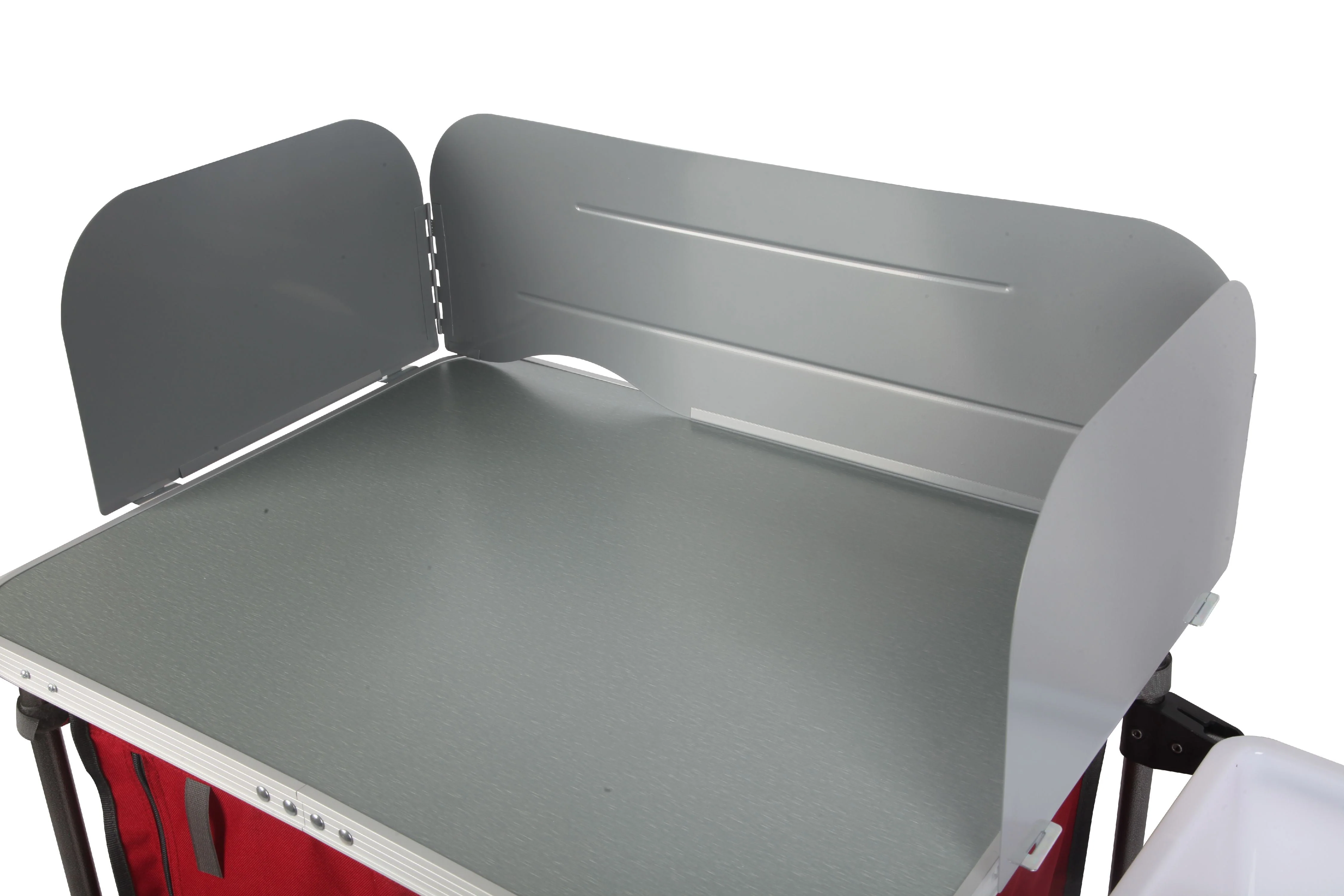 Trail Deluxe Camping Kitchen with Storage, Silver and Red, 31 Height" x 13 width" x 8.25 length"