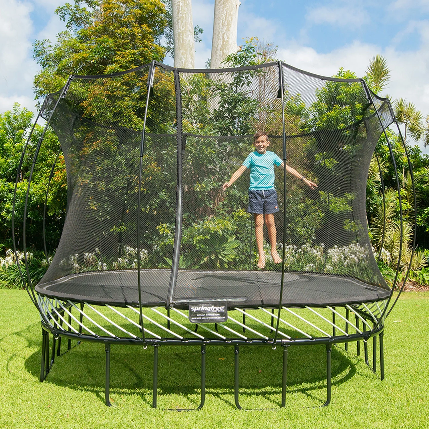 Springfree 13' x 13' Square Backyard Trampoline with Accessories, Black