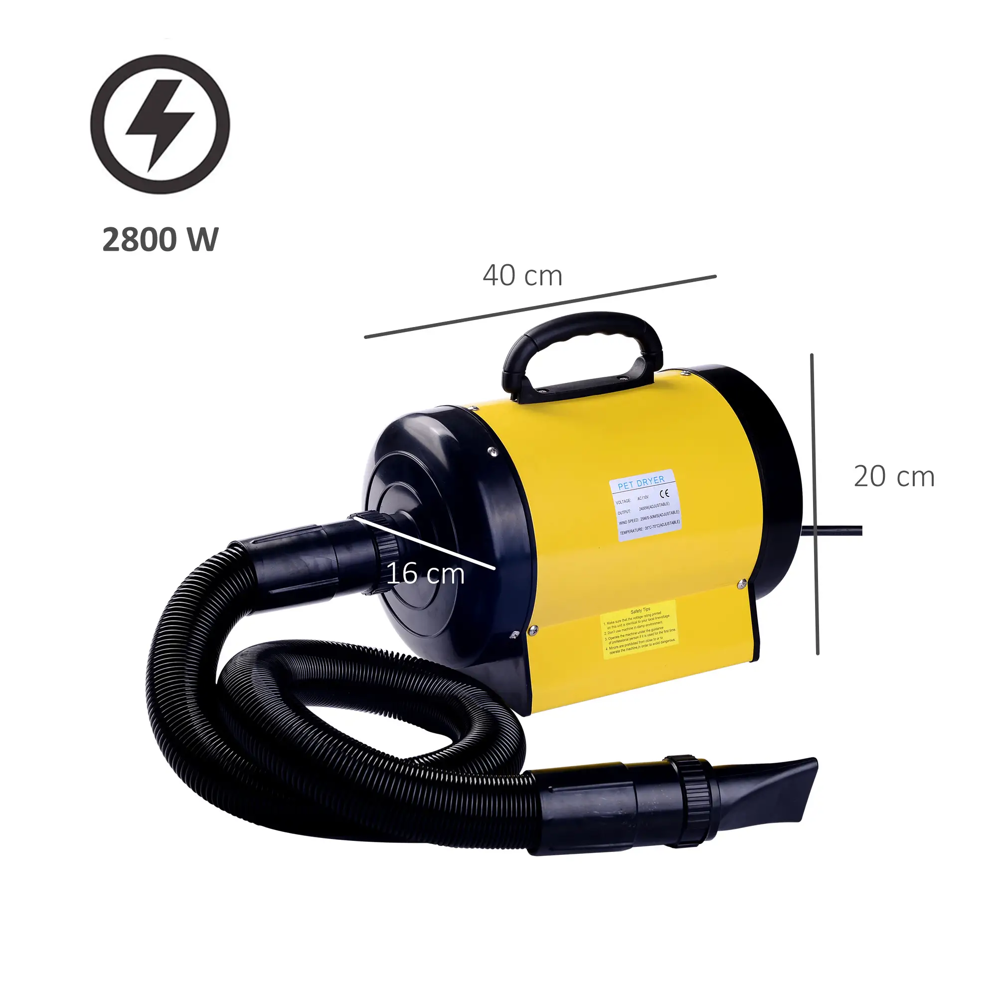 PawHut Hundefön 2800W geräuscharm stufenlos einstellbar