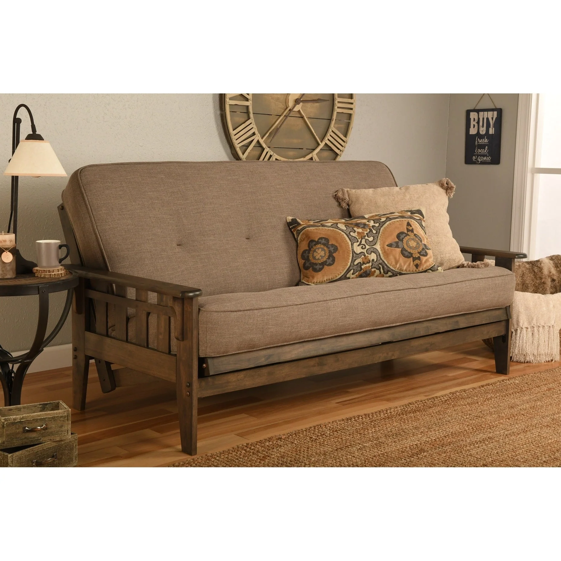 Somette Tucson Full-size Rustic Walnut Futon Set with Mattress