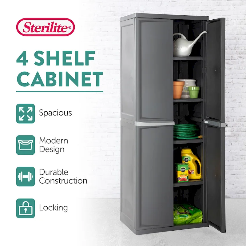 Sterilite 2 Pack Adjustable 4-Shelf Garage Storage Cabinet Bin Organizer, Gray - 2 Pack