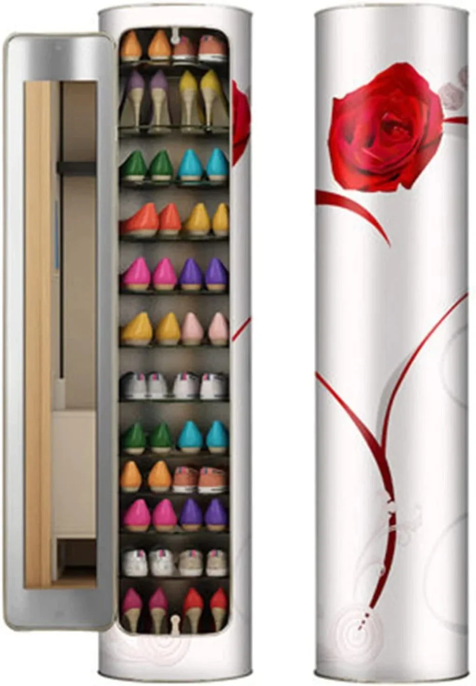 Large-capacity multi-layer rotating disinfection shoe cabinet [with mirror + deodorizer]