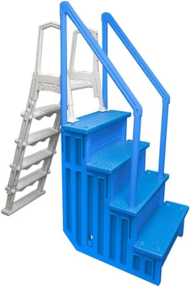 Non-slip pool entrance steps | Gray | Suitable for above-ground pools | Can be installed on patios with a height of 122 to 137 cm | Maximum load capacity 136 kg - moniquejewelry