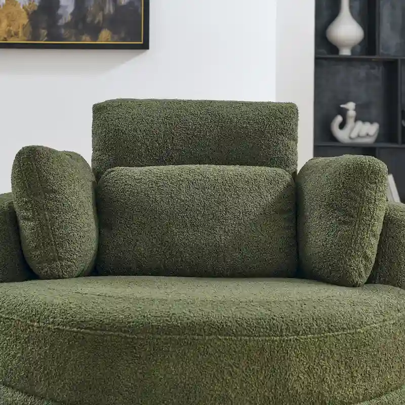 Oversized Swivel Cuddle Barrel Chair with moon storage ottoman