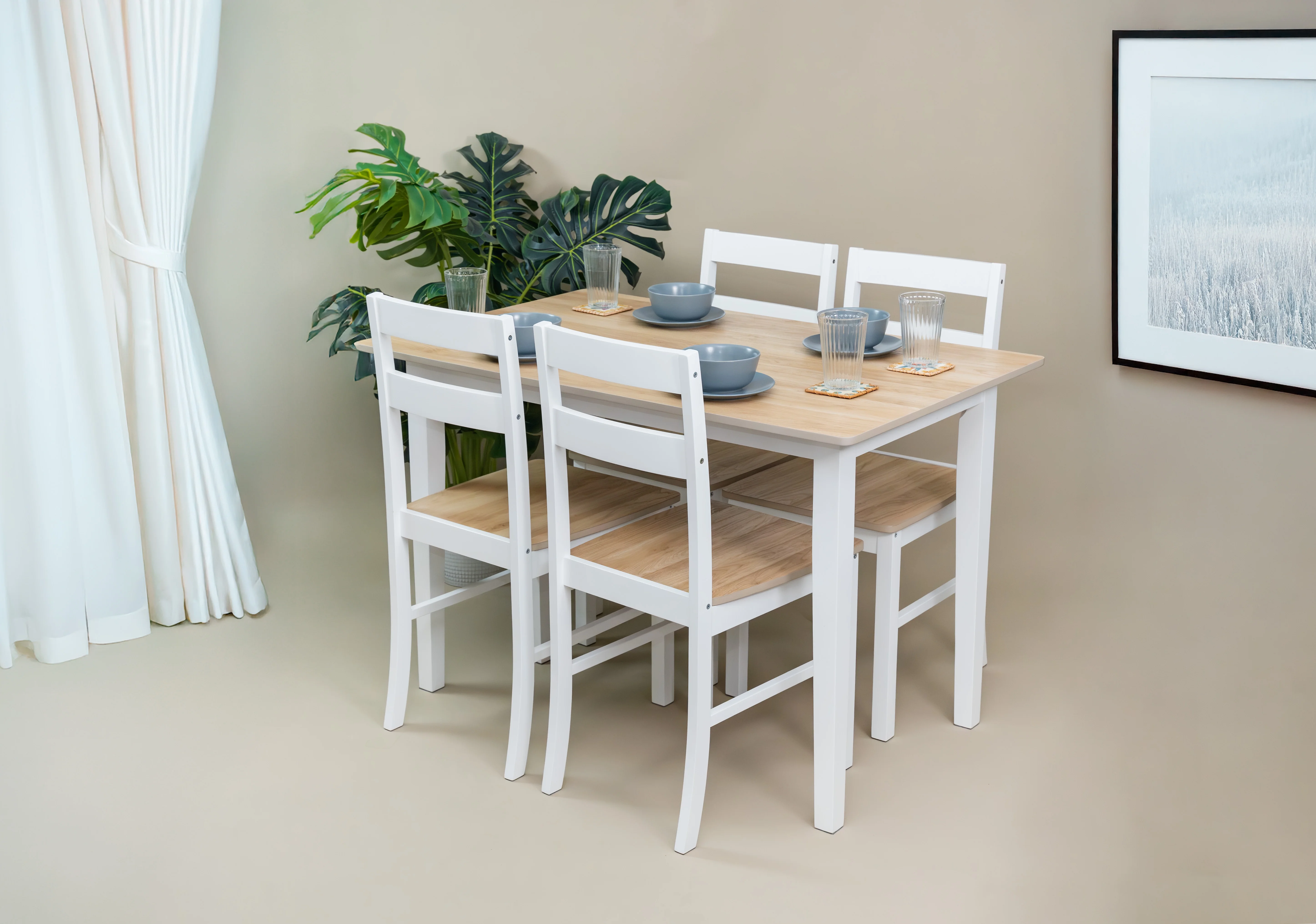 Mainstays 5-Piece Dining Set, 1 Table and 4 Chairs, White, MDF and Rubberwood, Indoor, 46" L x 29" W x 30" H Table