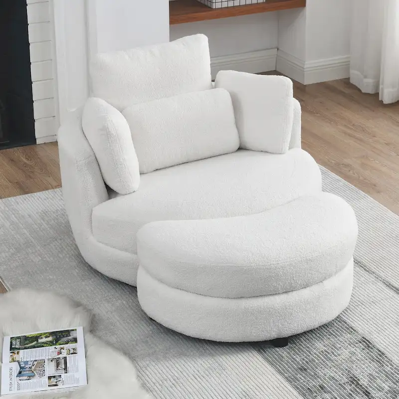 Oversized Swivel Cuddle Barrel Chair with moon storage ottoman