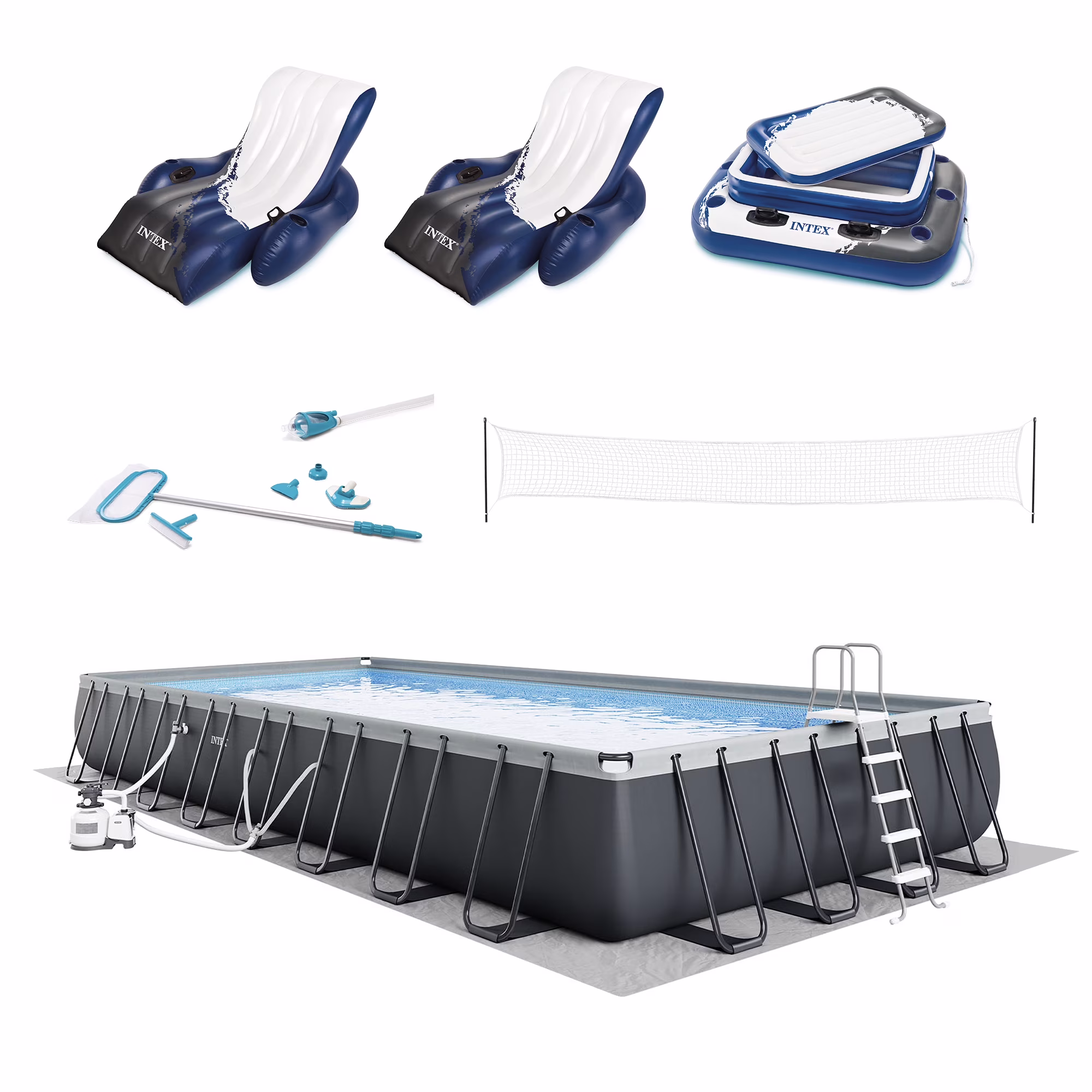 INTEX 32ft x 16ft x 52in Ultra XTR Above Ground Pool, Floats (2 Pack), & Inflatable Cooler