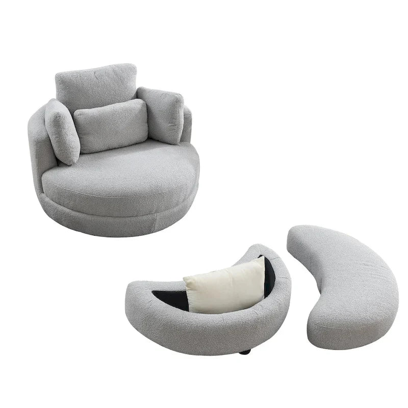 Oversized Swivel Cuddle Barrel Chair with moon storage ottoman