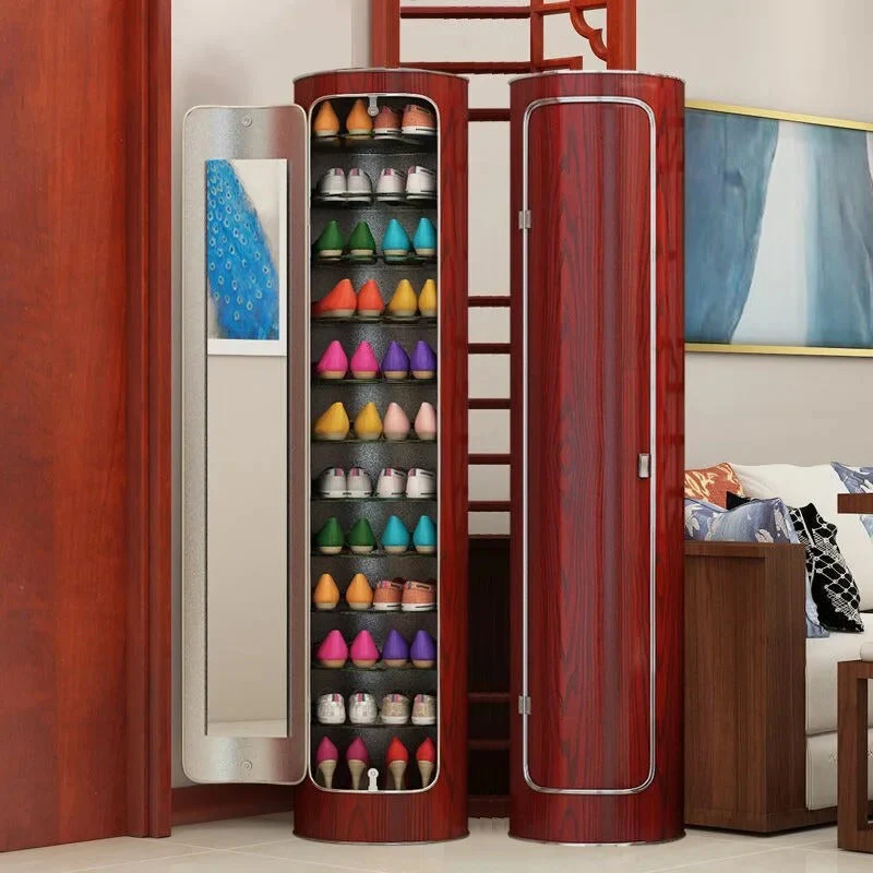 Large-capacity multi-layer rotating disinfection shoe cabinet [with mirror + deodorizer]