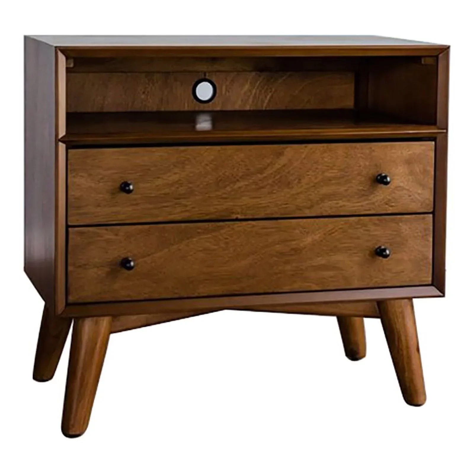 Home Square 4 Piece Set with Small TV Console Full Wood Bed & Large Nightstand