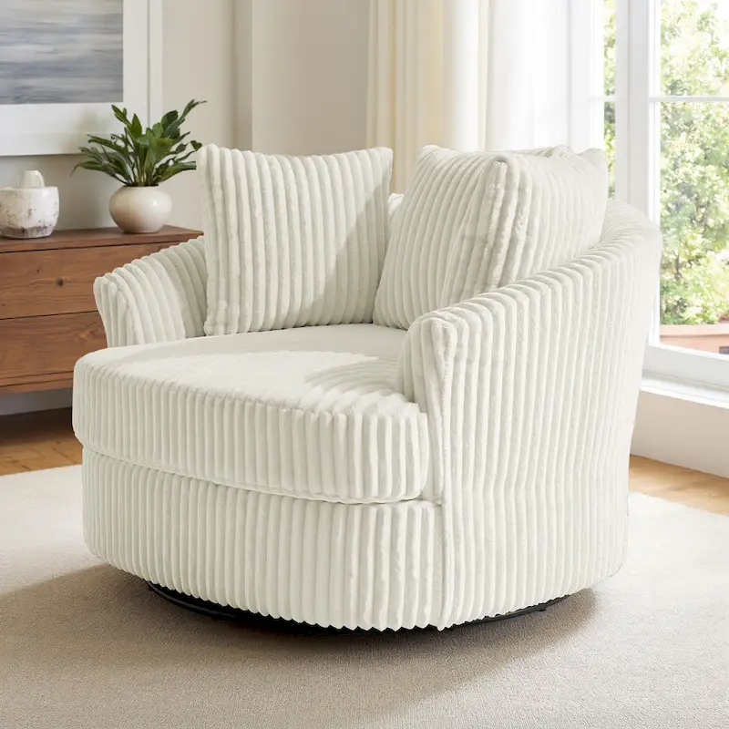 DREAMSIDEA Recessed Arm Slipcovered Swivel Barrel Chair