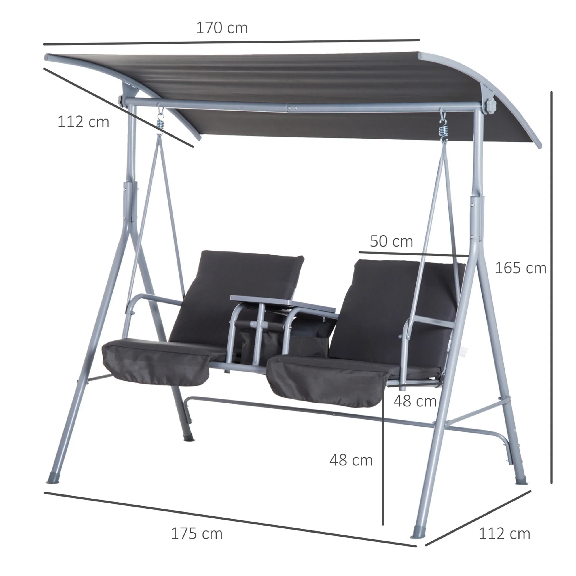 Outsunny Hollywoodschaukel 2-Sitzer mit Sonnendach Becherhalter