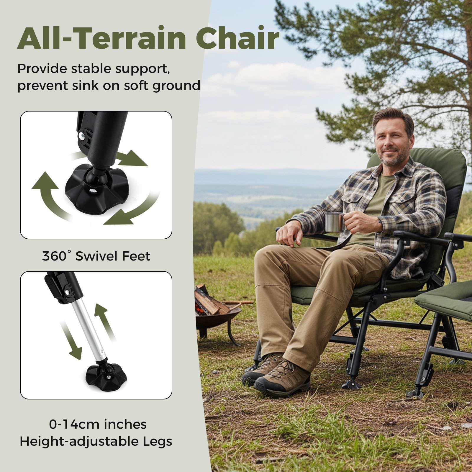 Oversized Foldable Fishing Chair for Adults with Padded High-Back and Armrest