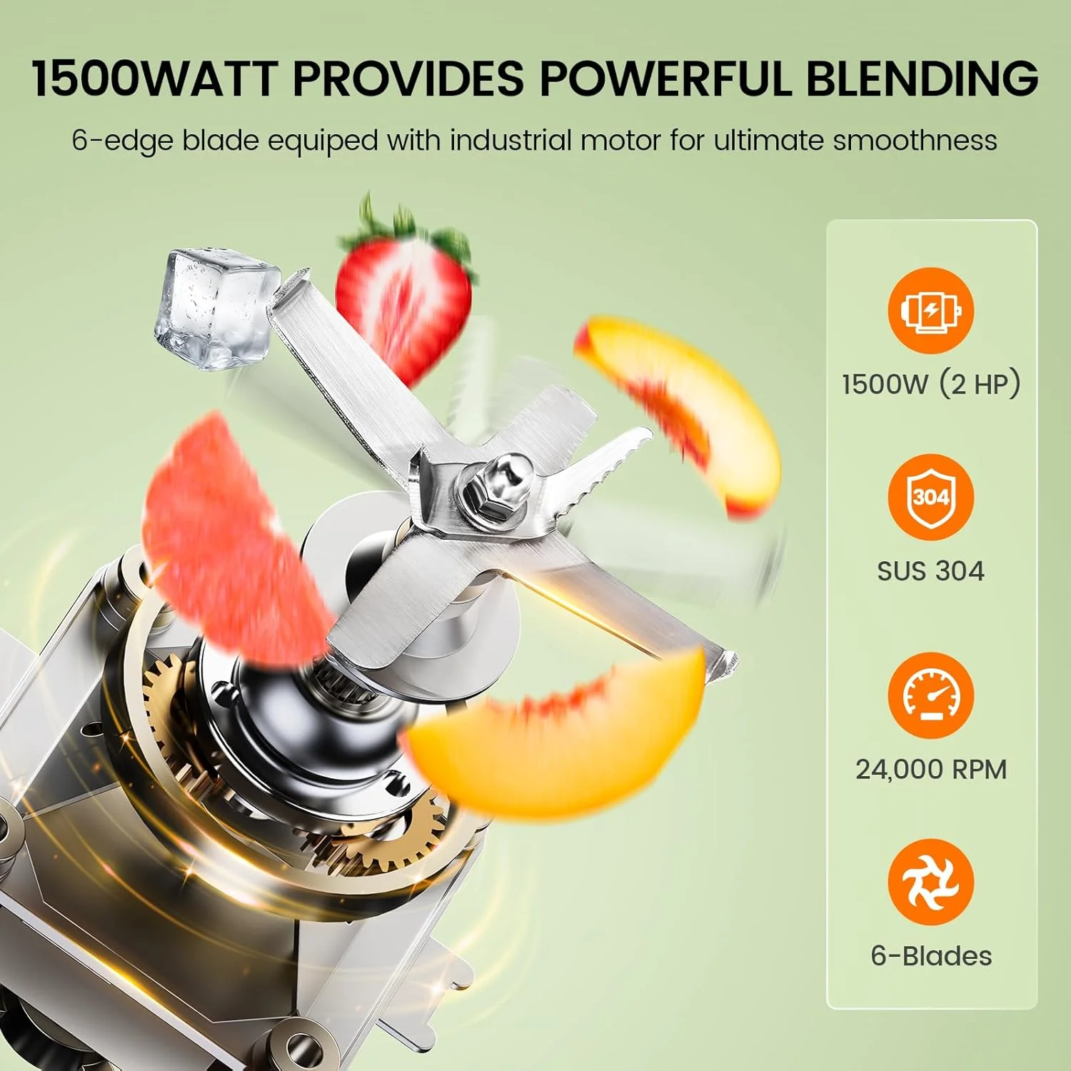 CRANDDI Professional Commercial Blender, Max 1500W, 80oz Pitcher, Powerful Blender