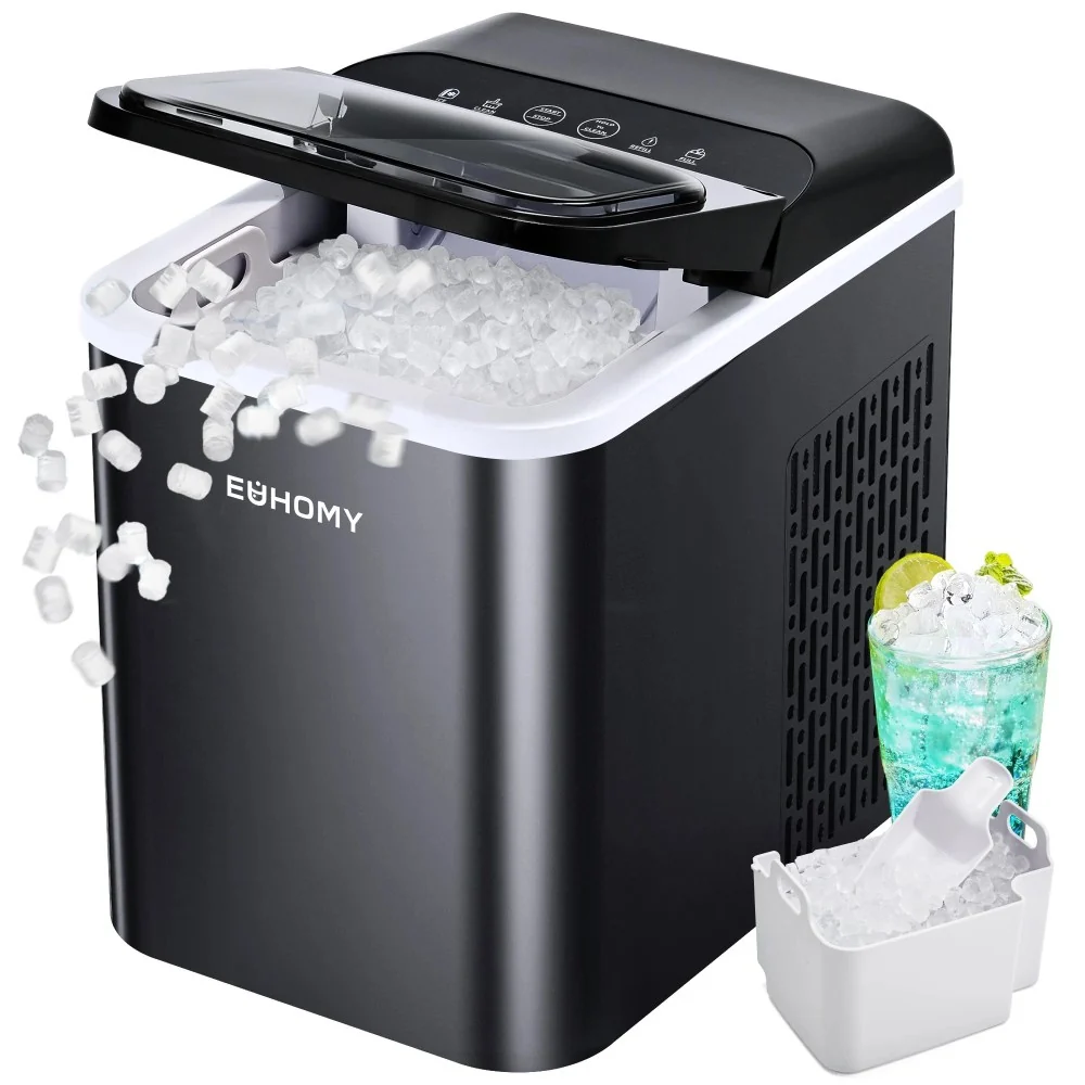 EUHOMY 35lbs/24H Nugget Ice Maker Countertop,Pebble Ice Maker Machine with Auto-Cleaning,Black