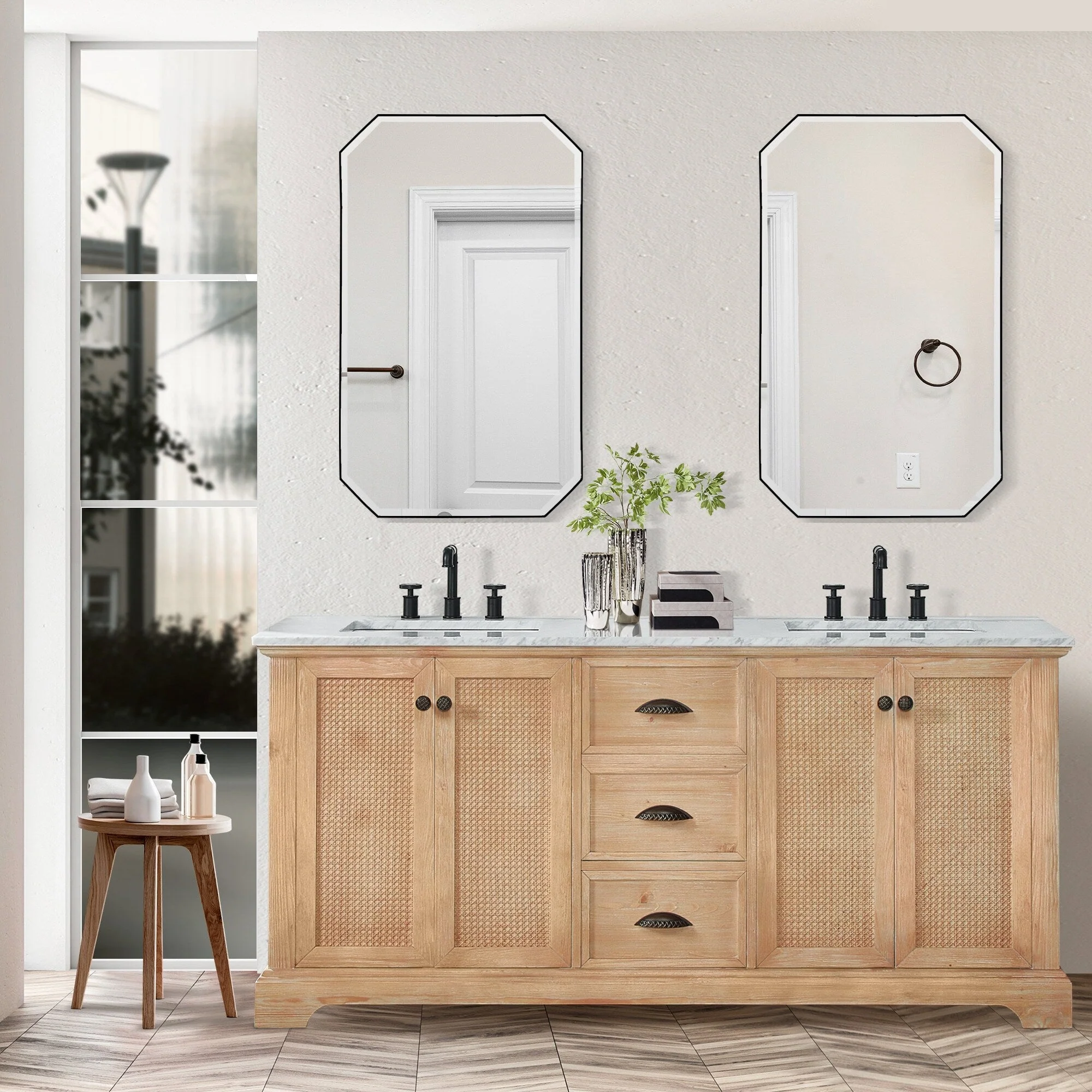 Hervas Bath Vanity with Natural Marble Top without Mirror