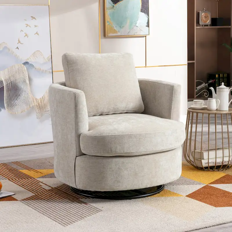 Modern Upholstered Swivel Barrel Chair(Set Of 2)