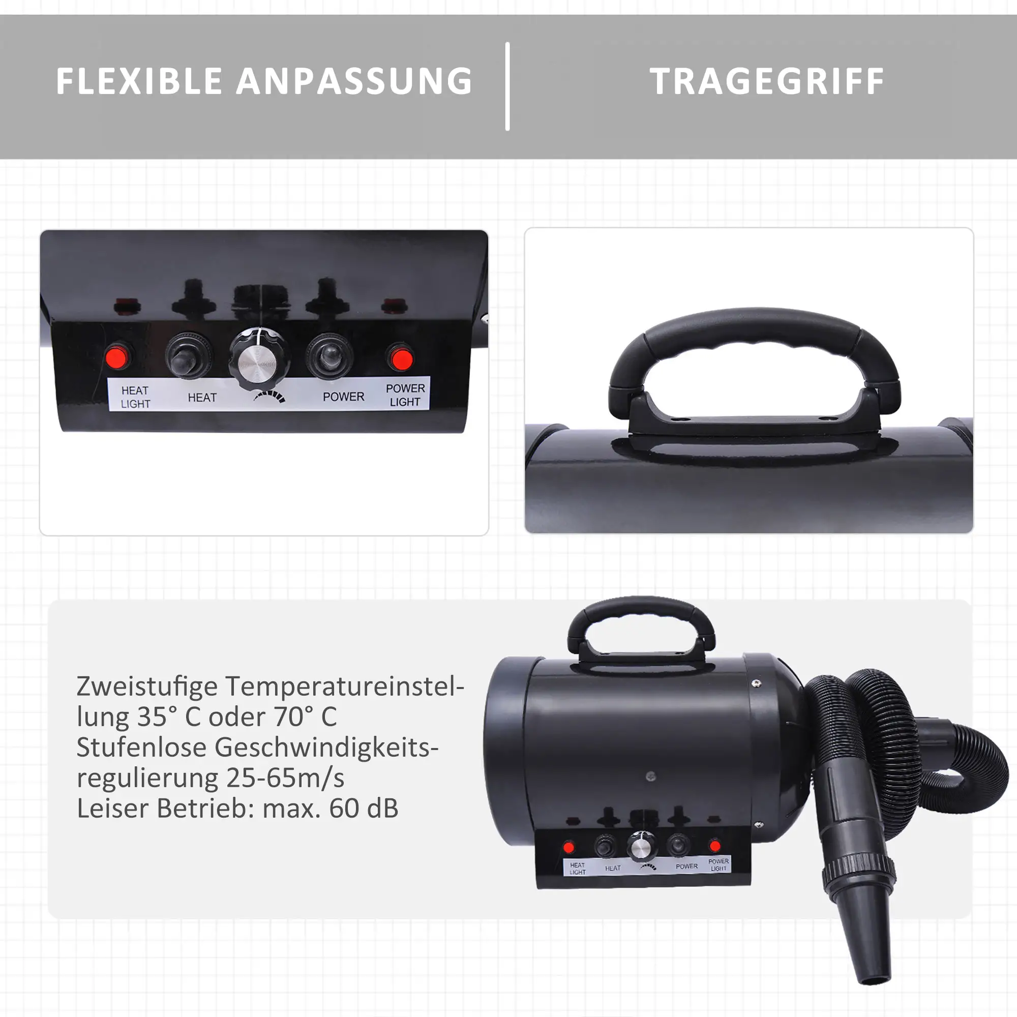 PawHut Hundefön 2800W leise stufenlos einstellbar