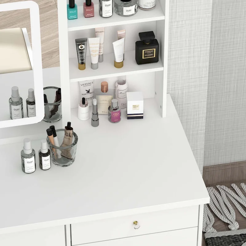 White Makeup Vanity Set with LED Mirror and Stool - 39.4 Wide