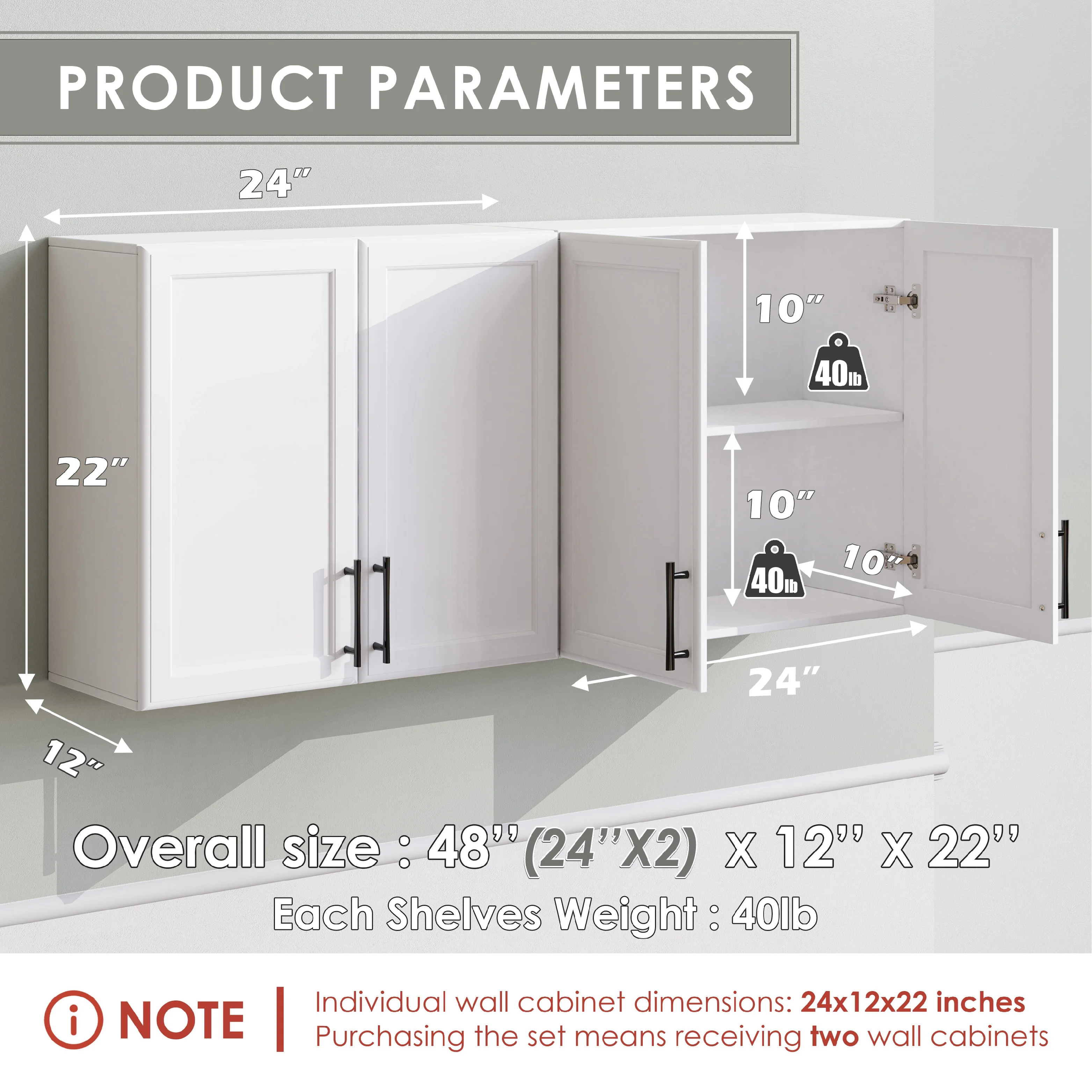 24" x 2Pcs Kitchen Wall Cabinet