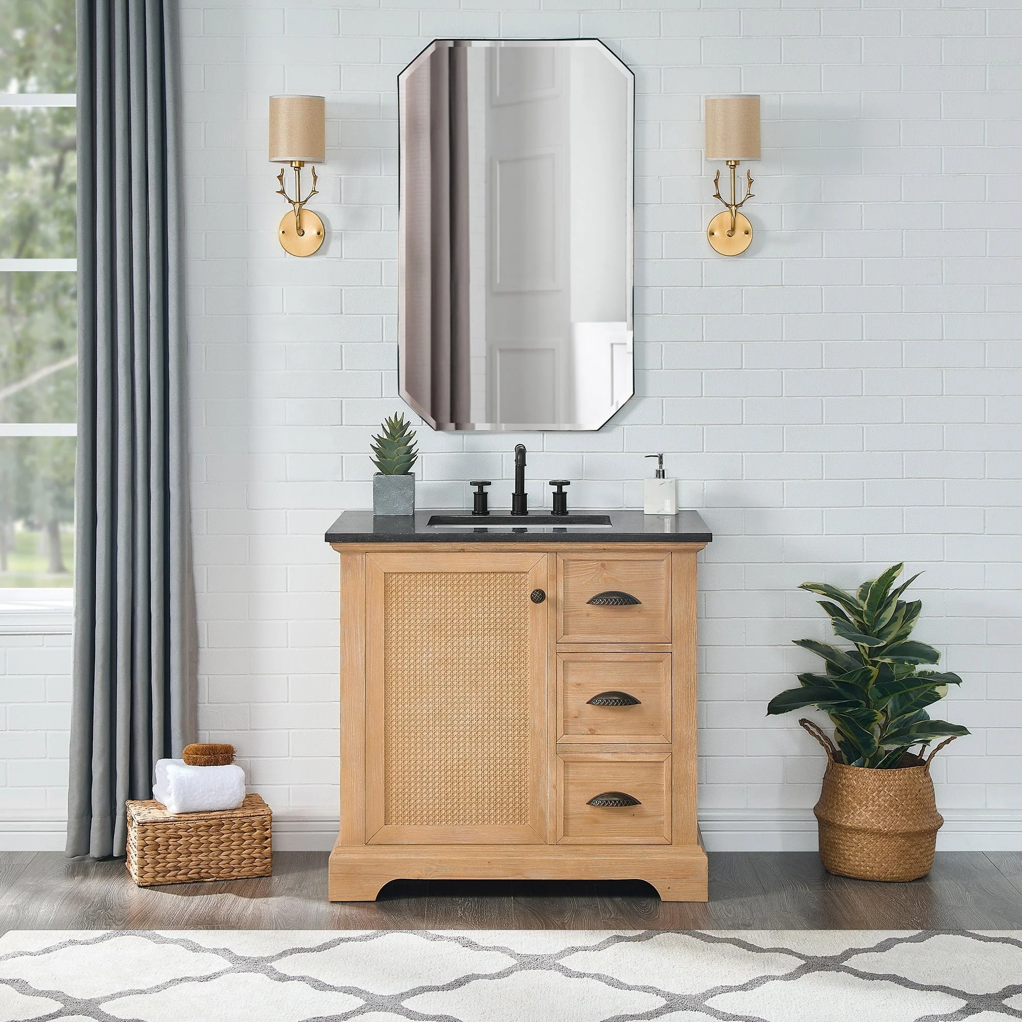 Hervas Bath Vanity with Natural Marble Top without Mirror