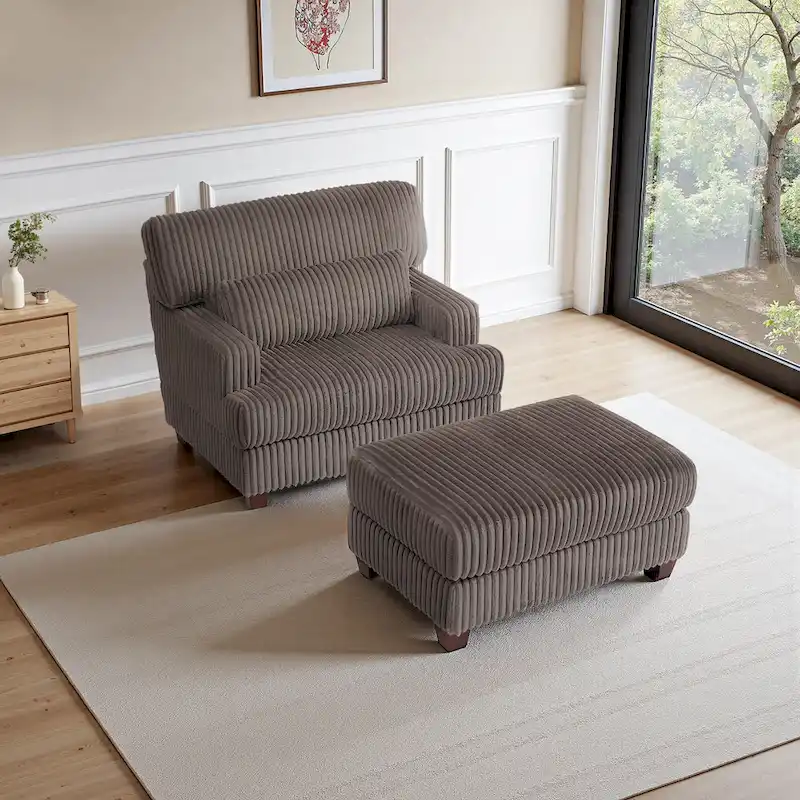 Oversized Chaise Longue Accent Chair with Ottoman