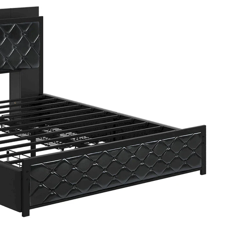 Moasis Queen Size PU Bed Frame LED Upholstered Platform Bed Frame