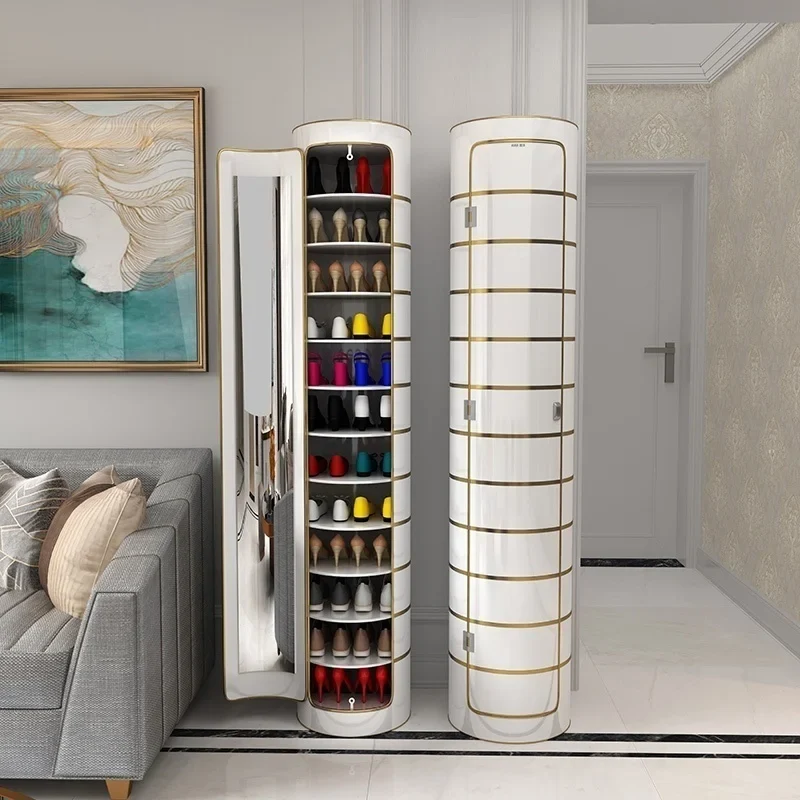 Large-capacity multi-layer rotating disinfection shoe cabinet [with mirror + deodorizer]