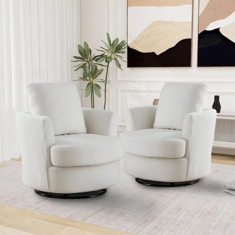 Modern Upholstered Swivel Barrel Chair(Set Of 2)