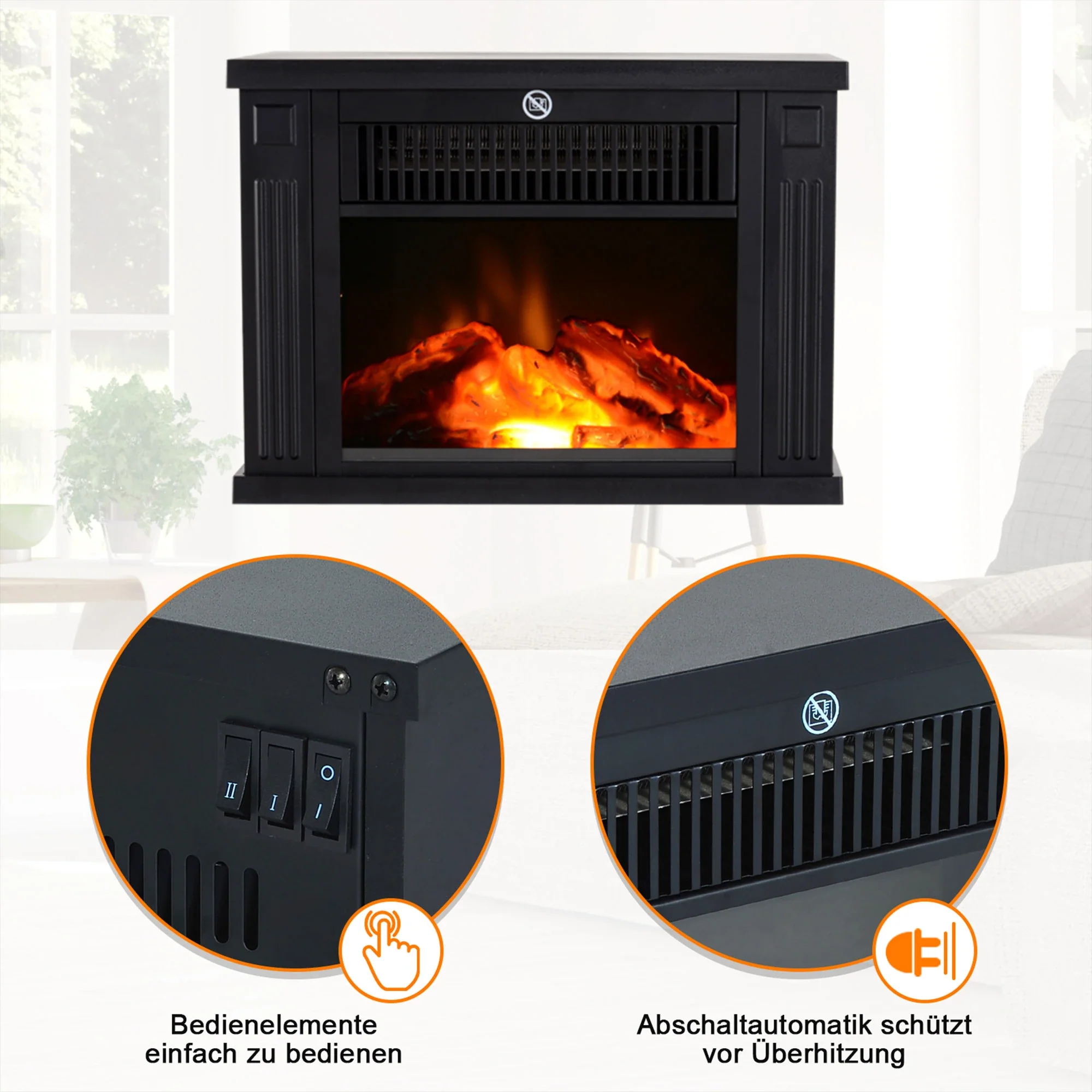 HOMCOM Elektrokamin mit Flammeneffekt & 2 Heizstufen