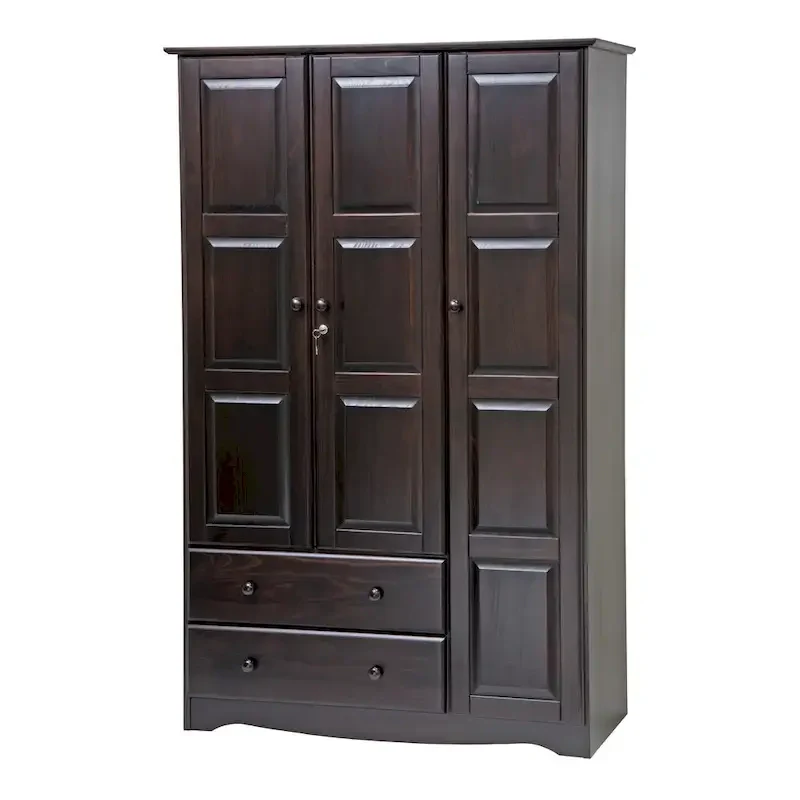 3-Door Wardrobe Armoire - White/Mocha/Java - Solid Wood