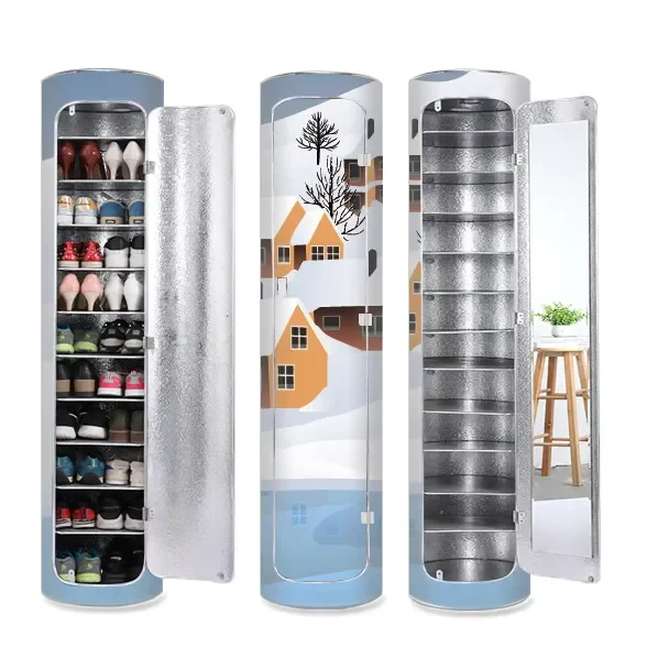 Large-capacity multi-layer rotating disinfection shoe cabinet [with mirror + deodorizer]