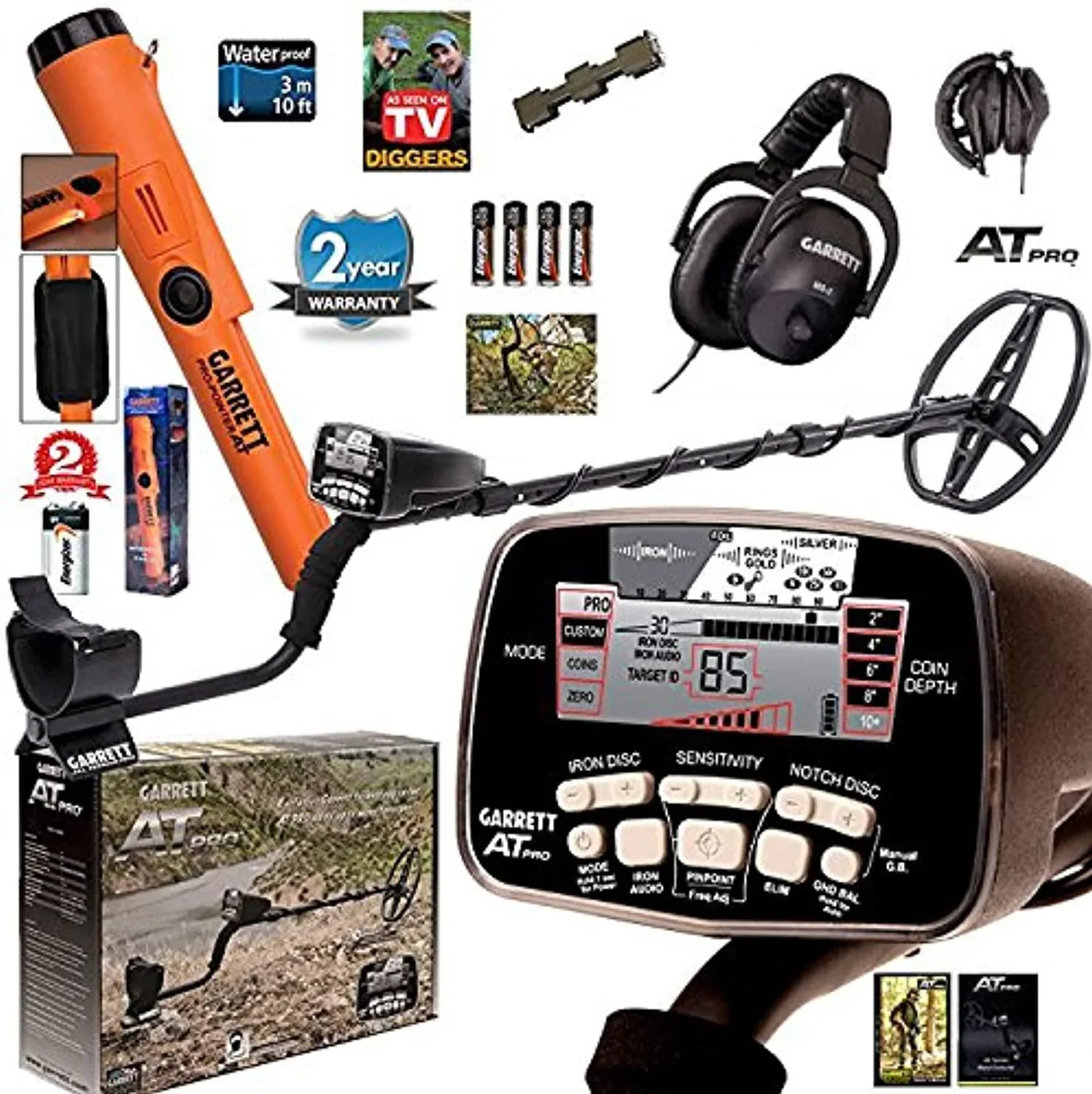 Garrett AT PRO Metal Detector with Pro-Pointer AT Underwater Pinpointer