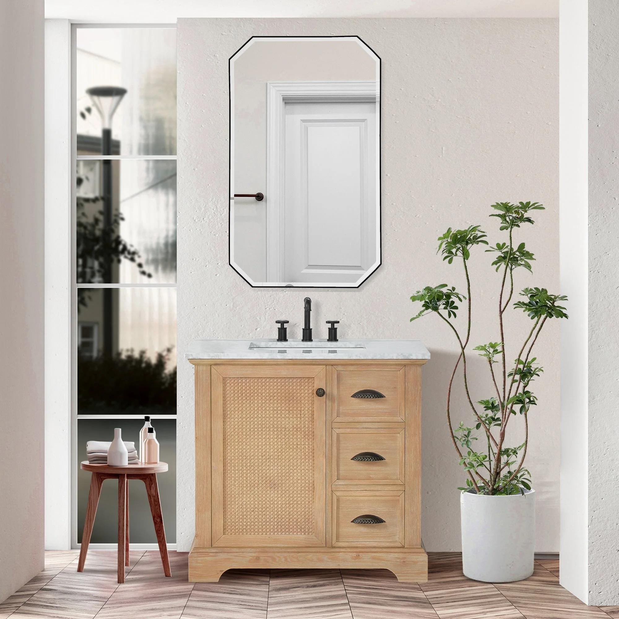 Hervas Bath Vanity with Natural Marble Top without Mirror