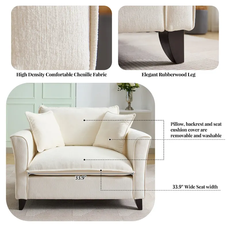 Oversized Chenille Fabric Armchair